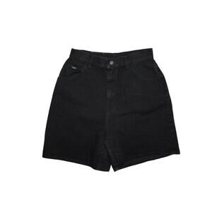 Vintage Lee Black Denim Shorts Size 14 Long High Rise Zip Fly 90s Style